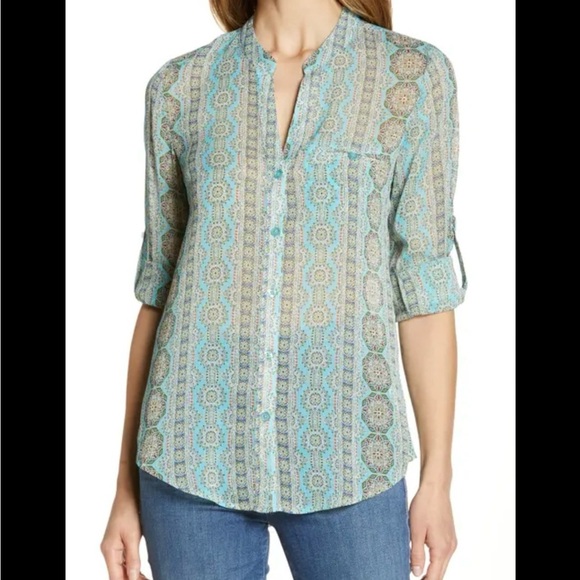 Kut From The Kloth Blouse in Pari Blue Orchard - Picture 1 of 6